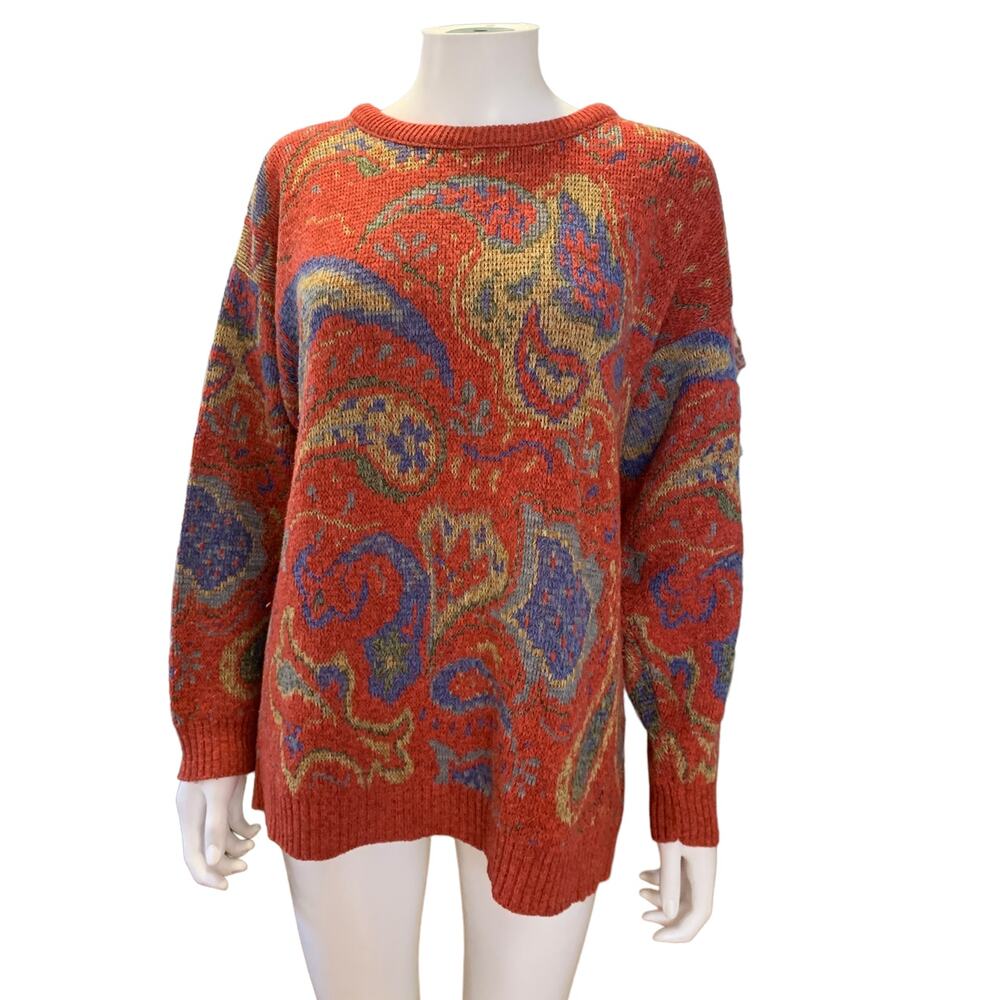 Changes Vintage Wool Blend Orange / Red Paisley Printed Sweater M / L